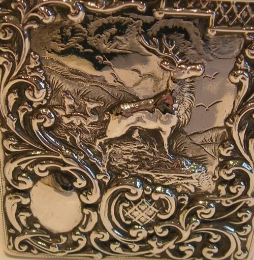 fig 1. Magnificent Antique English Sterling Silver Card Case - Stag