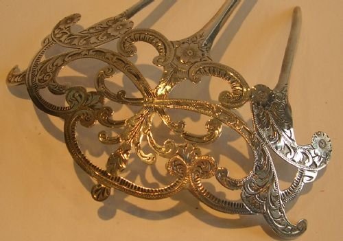 Large Antique English Sterling Silver Hair Comb - 1906