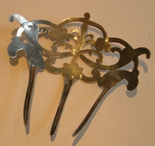 fig 1. Large Antique English Sterling Silver Hair Comb - 1906