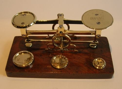 Antique English Postal or Letter Scales - Signed Perry & Co. London with Signed Youngs' Weights