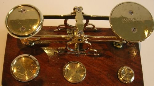 fig 1. Antique English Postal or Letter Scales - Signed Perry & Co. London With Signed Youngs' Weights