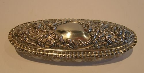 fig 1. Antique English Oval Glass Box - Sterling Silver Lid - 1906