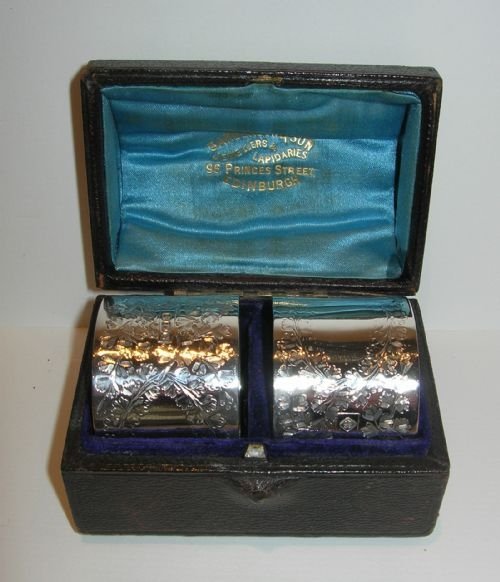 Stunning Boxed Pair of English Sterling Silver Napkin Rings - Fern Engraved
