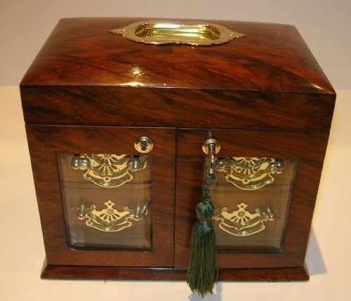 fig 1. Antique English Walnut Jewellery Box / Cabinet - Bevelled Glass Doors c.1890