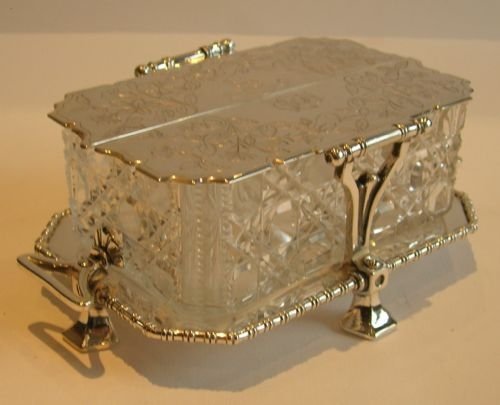 Antique English Cut Crystal & Silver Plated Butter Dish by Elkington - 1880