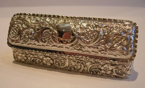 Antique English Repousse Sterling Silver Trinket Box - Edwardian - 1904