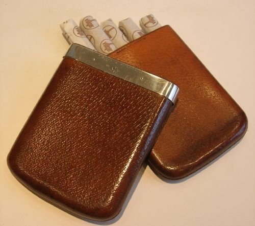 Victorian Leather & Sterling Silver Cigar Case - 1877