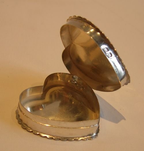fig 1. Pretty Antique English Sterling Silver Heart Pill Box - Beautiful Engraving