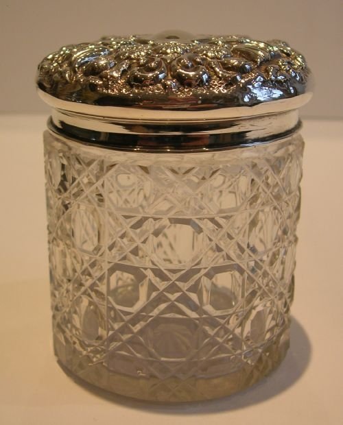 fig 1. Stunning Large Antique English Sterling Silver Lidded Vanity Jar - 1901