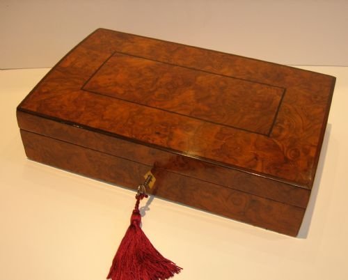Elegant Burl Walnut & Ebony Jewelry / Table Box C.1840