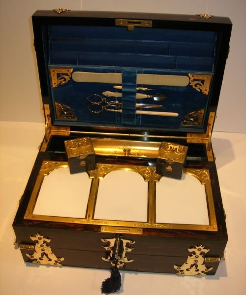 fig 1. Magnificent Double Action Writing Box In Coromandel & Brass By Howell James & Co.