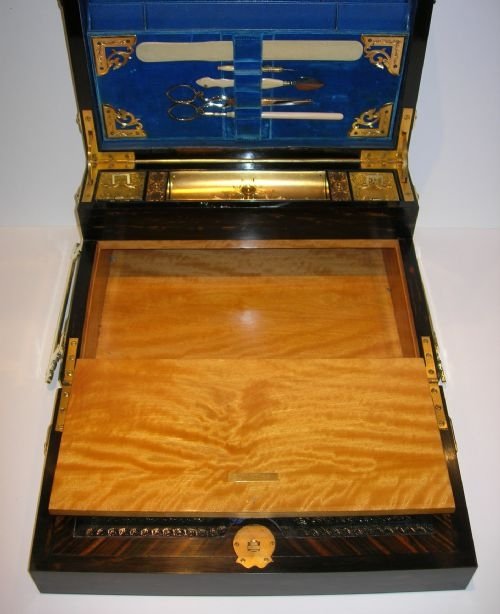 fig 2. Magnificent Double Action Writing Box In Coromandel & Brass By Howell James & Co.