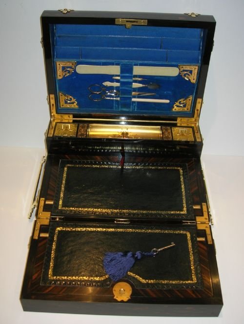 fig 4. Magnificent Double Action Writing Box In Coromandel & Brass By Howell James & Co.