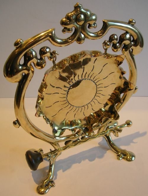 Stylish Antique Brass Dinner Gong - Art Nouveau Stylized Sun C.1900