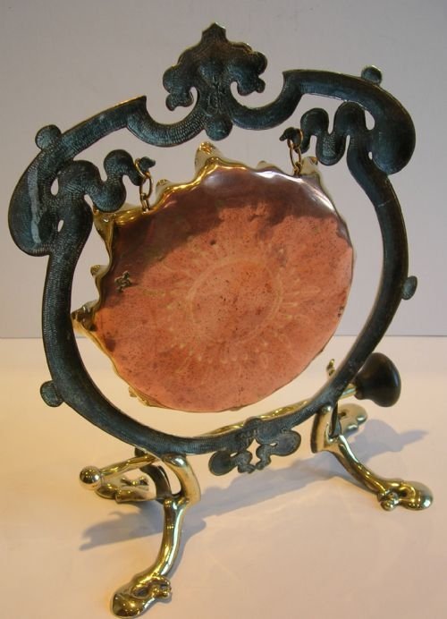 fig 1. Stylish Antique Brass Dinner Gong - Art Nouveau Stylized Sun c.1900