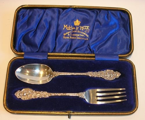 Fabulous Antique English Sterling Silver Christening Set - Cherubs - Mappin & Webb
