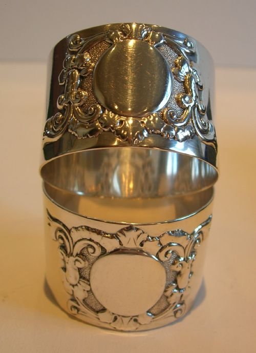 fig 1. Boxed Pair Antique English Sterling Silver Napkin Rings - London 1898