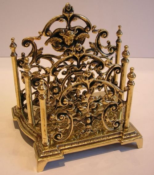 Antique English Cast Brass Letter Rack / Holder C.1870 - Cherub