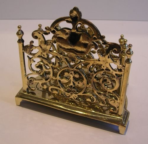 fig 1. Antique English Cast Brass Letter Rack / Holder c.1870 - Cherub