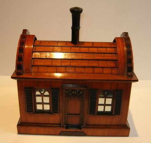 Rare Antique Figural Mechanical Cigar Caddy - House - French C.1890