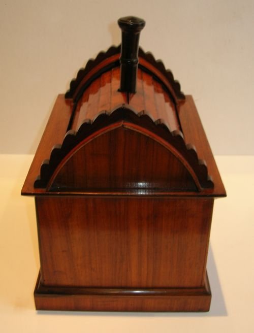 fig 1. Rare Antique Figural Mechanical Cigar Caddy - House - French c.1890