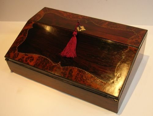 Magnificent Antique English Lap Desk in Rosewood & Amboyna C.1840