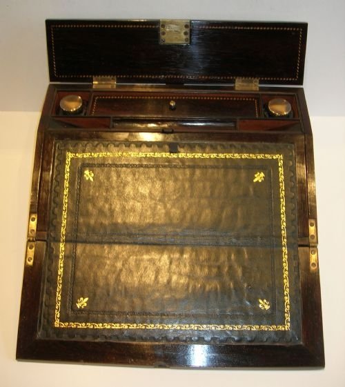 fig 1. Magnificent Antique English Lap Desk In Rosewood & Amboyna c.1840