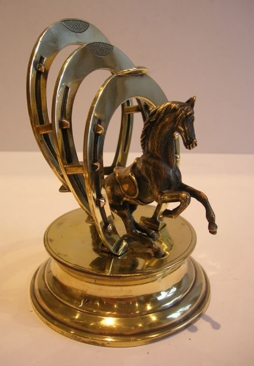 Antique English Brass Equestrian Letter Rack / Holder - Horse C.1880