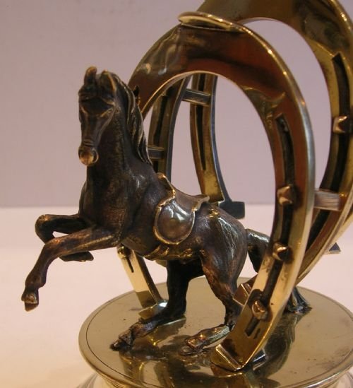 fig 1. Antique English Brass Equestrian Letter Rack / Holder - Horse c.1880