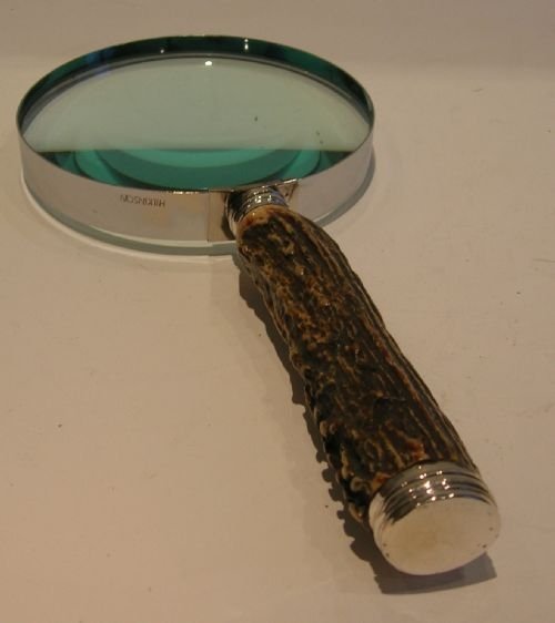 fig 1. Antique Antler & Sterling Silver Handled Magnifying Glass - 1887