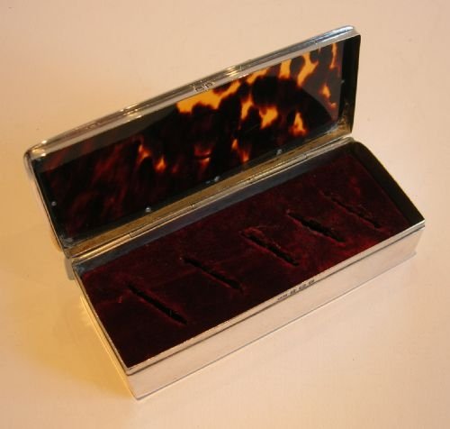 fig 1. English Sterling Silver & Tortoise Shell Ring Box For Five Rings
