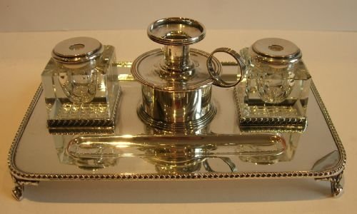 Charming Antique Inkstand with Chamberstick - Silver Plate - Elkington & Co.