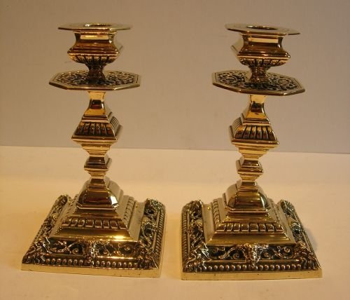 Handsome Pair English Victorian Brass Candlesticks - Figural C.1890