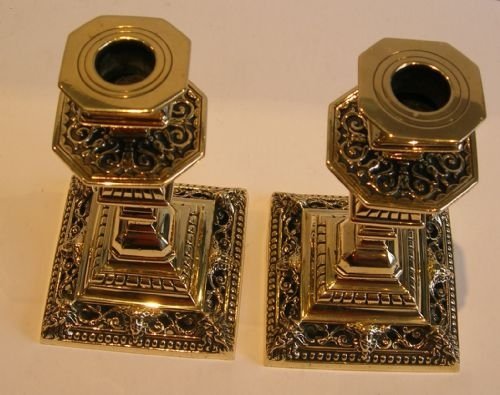 fig 1. Handsome Pair English Victorian Brass Candlesticks - Figural c.1890