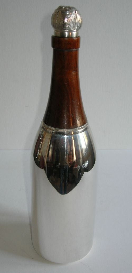 Rare Figural English Cocktail Shaker in Champagne Bottle Form C.1930 
