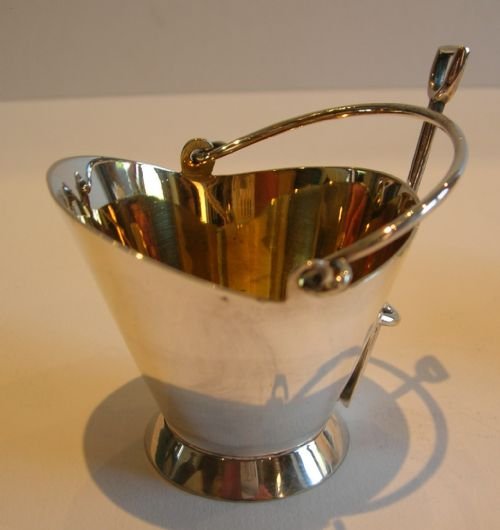 fig 1. Antique English Pair Figural Salts & Spoons - Coal Pail & Shovels c.1895