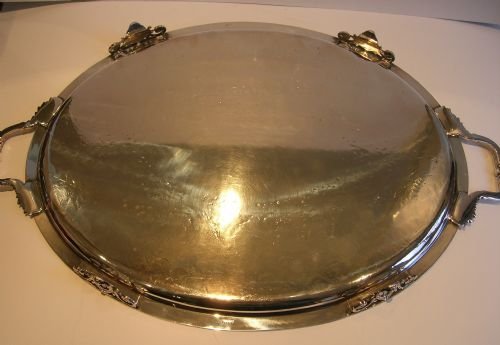 fig 1. Large Grand English Silver Plated Serving Tray - Fern Engraved - c.1895