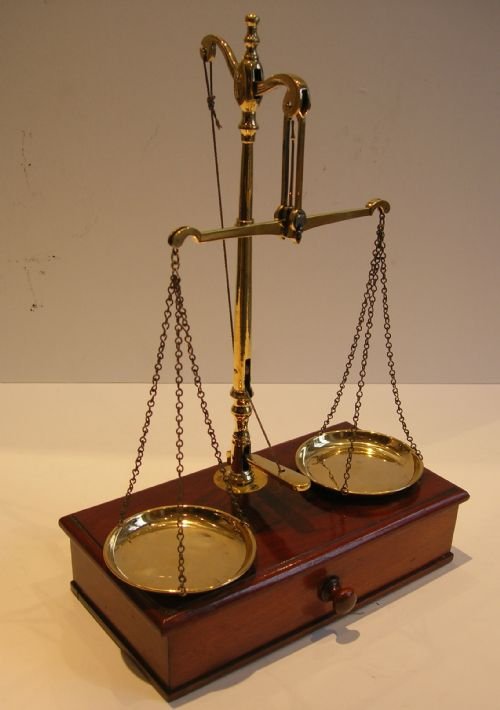 Antique English Travelling Apothecary Scales in Flamed Mahogany & Brass C.1870