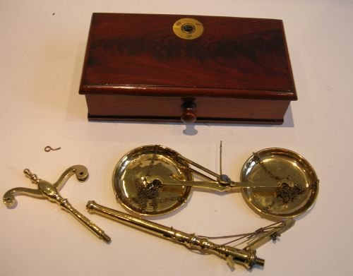 fig 2. Antique English Travelling Apothecary Scales In Flamed Mahogany & Brass c.1870