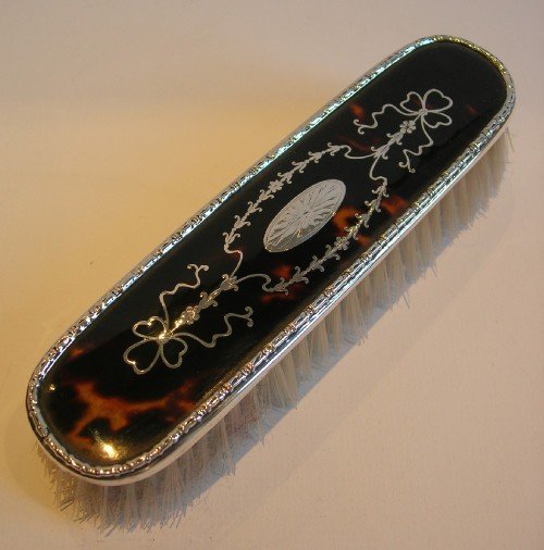 Stunning English Antique Sterling Silver & Tortoise Shell Clothes Brush