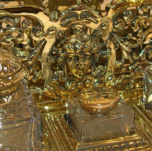 fig 1. Grand Antique English Cast Brass Stationery Caddy / Inkstand - Reg. Number For 1886