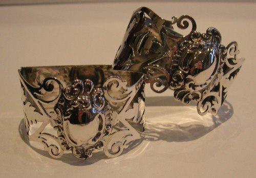 Stunning Pair Antique English Sterling Silver Napkin Rings - Edwardian - 1905