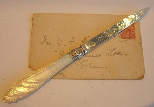 Antique English Sterling Silver & Mother of Pearl Letter Opener -1871