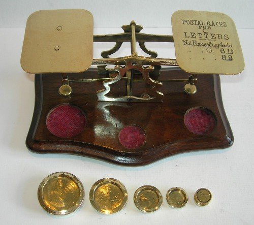 fig 1. Antique English Mahogany & Brass Letter Scales; Signed T. J. Smith, Son & Downes of London