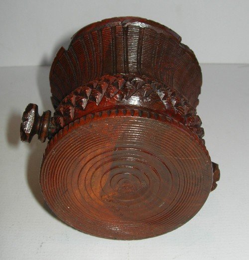 fig 1. Fabulous Carved Treen Pin Cushion / Lignum Vitae / Scottish Thistle c.1860