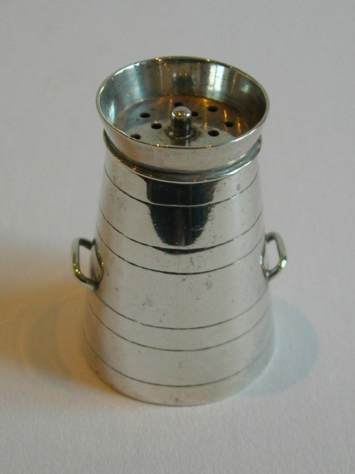 English Victorian Sterling Silver Novelty Pepper Pot in the Form of a Milk Churn - 1893