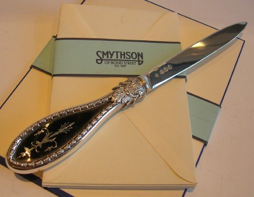 Pretty Antique English Sterling Silver and Tortoise Shell Letter Opener - 1892