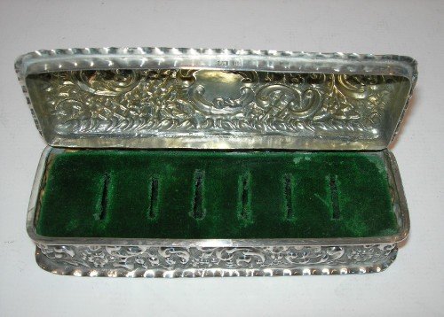 fig 1. Antique English Sterling Silver Ring Box For Six - 1900