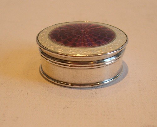 fig 1. Antique English Sterling Silver & Guilloche Enamel Pill Box - 1911