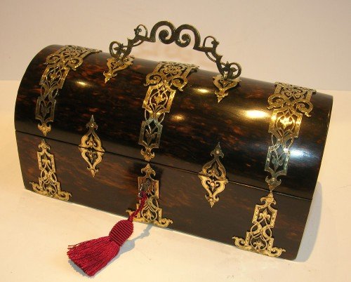 Antique English Domed Coromandel Jewelry Box - Brass Bound C.1860